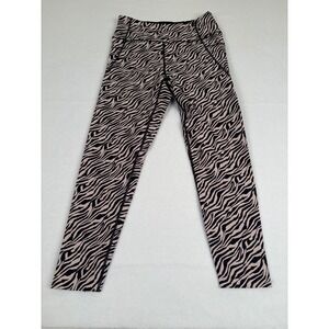 Victorias Secret Zebra Print Leggings Tan Black High Waist Side Pockets Medium